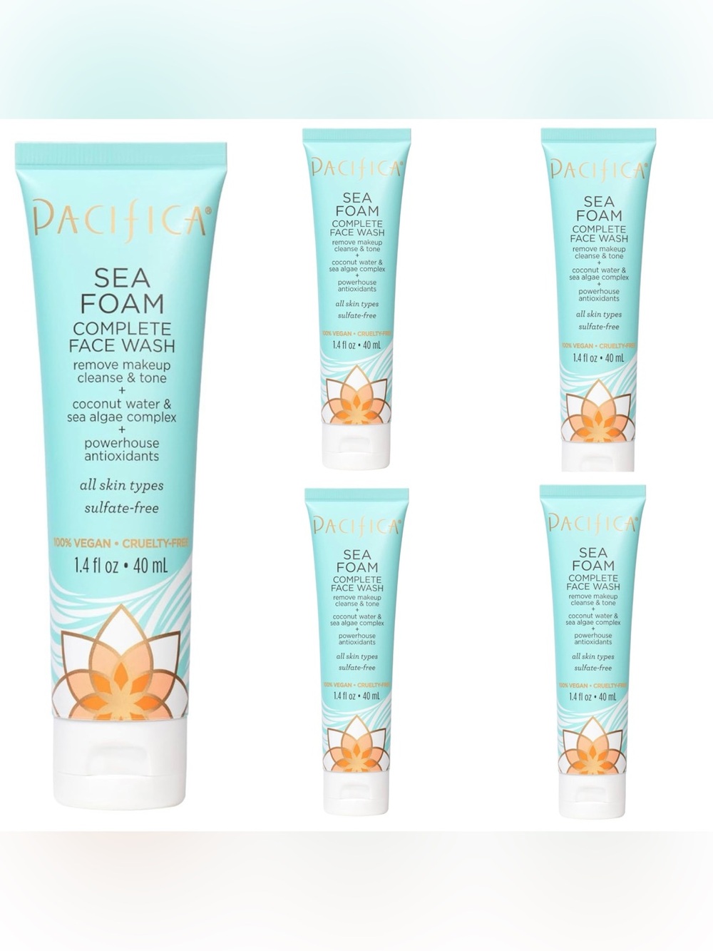 5 Pacifica sea foam 1.4 oz travel size face wash cleanser cruelty free vegan